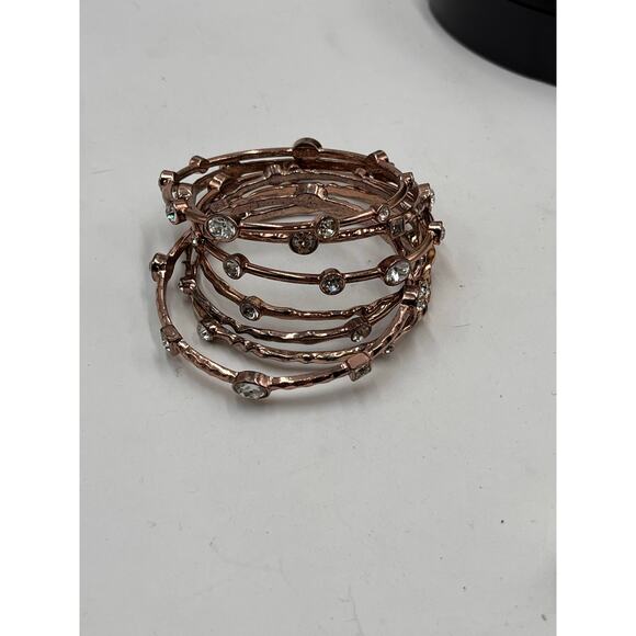 R. J. Graziano Vintage Rose Gold Tone Multi Shaped Rhinestone Set Seven Bangles - Picture 5 of 9